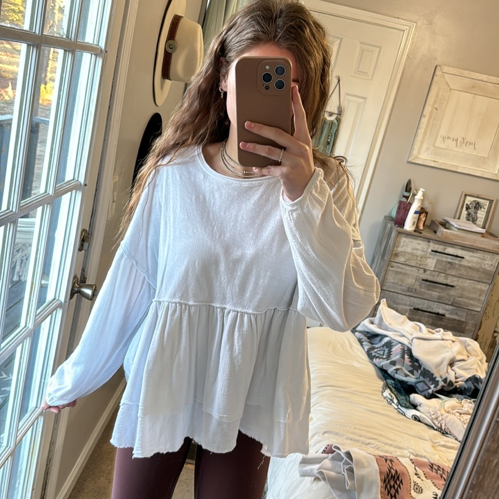 boho white long sleeve ruffle altar’d state top